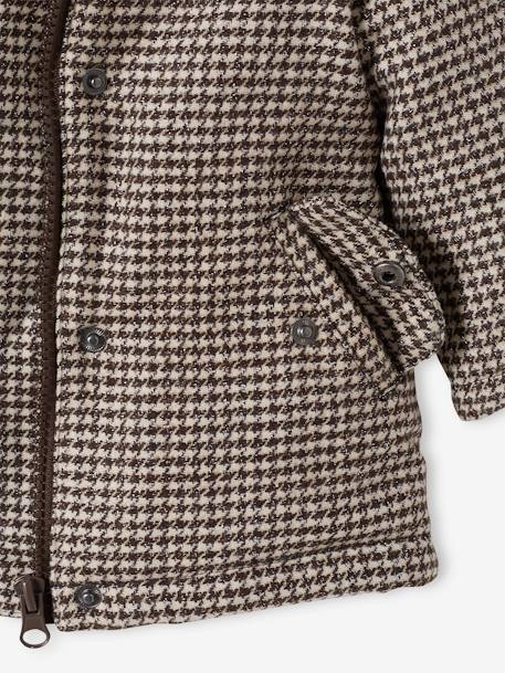 Houndstooth Coat with Hood for Babies BROWN DARK CHECKS 