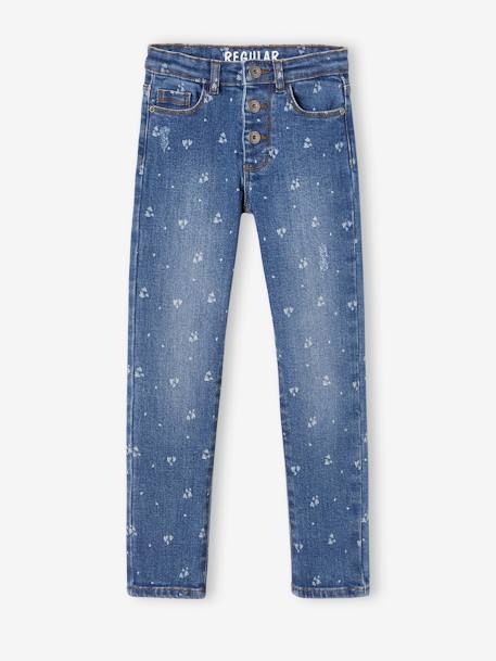 Straight Leg Jeans with Distressed Details for Girls BLUE MEDIUM WASCHED+Grey Denim 