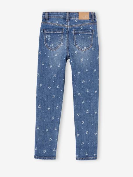 Straight Leg Jeans with Distressed Details for Girls BLUE MEDIUM WASCHED+Grey Denim 