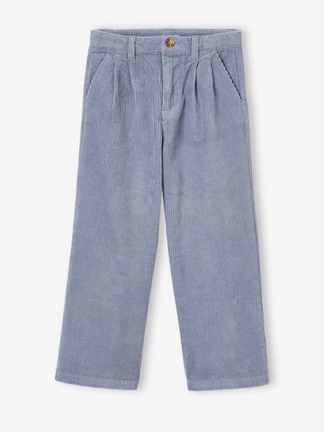 Wide-leg Corduroy Pants - Light gray - Ladies