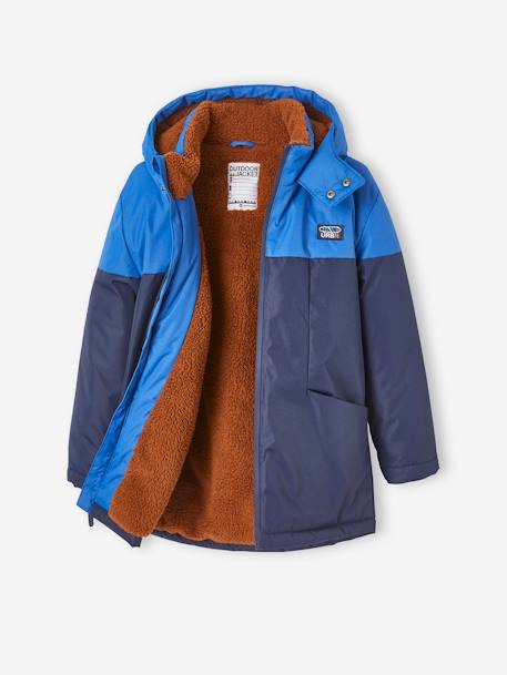 Technical Parka with Hood for Boys BLUE BRIGHT SOLID WITH DESIGN+BROWN MEDIUM SOLID WITH DESIGN 