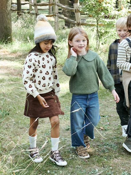 Corduroy Skirt with Wrap-Over Effect for Girls BROWN MEDIUM SOLID 