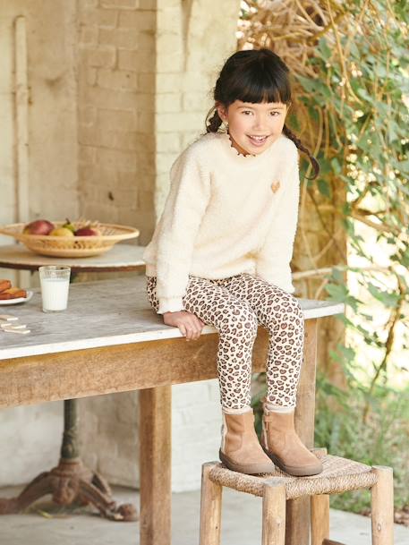 Leggings Lined in Polar Fleece for Girls anthracite+BROWN LIGHT ALL OVER PRINTED+navy blue 