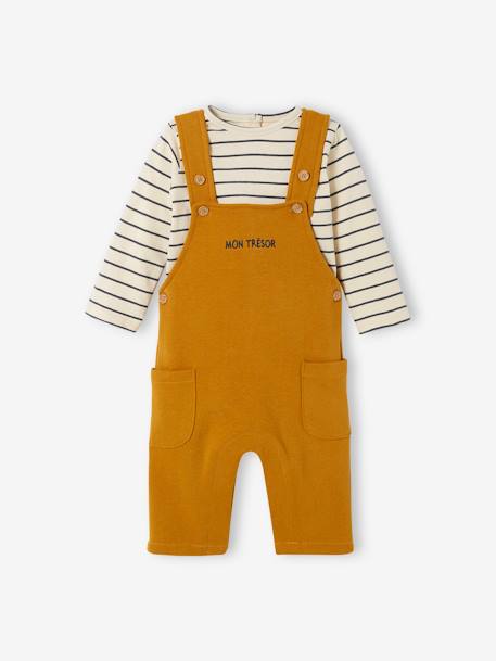 Fleece Top & Dungarees Ensemble, for Babies BROWN MEDIUM SOLID+marl grey 