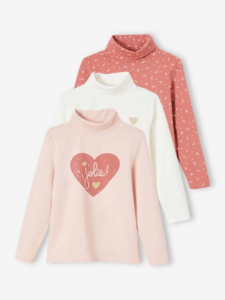 Pack of 3 High Neck Tops, for Girls GREY DARK TWO COLOR/MULTICOL+PINK LIGHT 2 COLOR/MULTICOL R+rose beige 