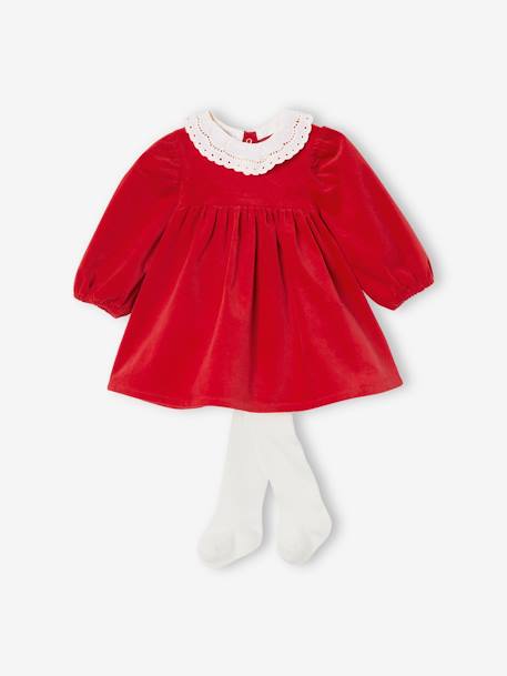 Velour Dress & Matching Tights for Babies red 