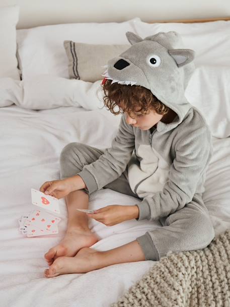 Wolf Onesie for Boys GREY LIGHT SOLID WITH DESIGN 