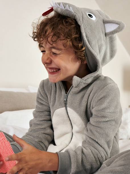 Wolf Onesie for Boys GREY LIGHT SOLID WITH DESIGN 