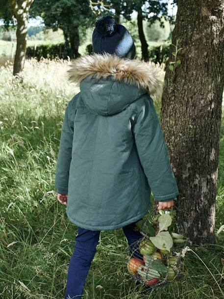 Hooded Parka with Sherpa Lining & Recycled Polyester Padding, for Boys BLUE DARK SOLID WITH DESIGN+BROWN DARK SOLID WITH DESIGN+GREEN MEDIUM SOLID WITH DESIG 