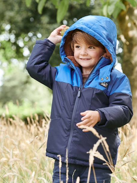 Technical Parka with Hood for Boys BLUE BRIGHT SOLID WITH DESIGN+BROWN MEDIUM SOLID WITH DESIGN 