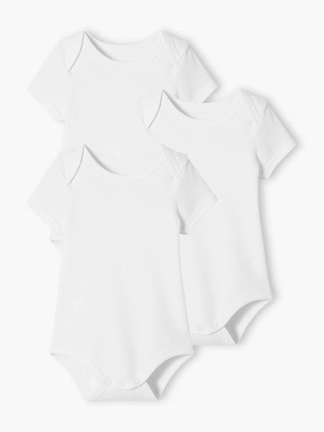 Pack of 3 Short Sleeve Bodysuits with Cutaway Shoulders, Organic Collection WHITE LIGHT TWO COLOR/MULTICOL 