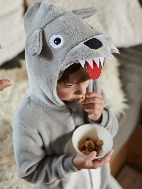 Wolf Onesie for Boys GREY LIGHT SOLID WITH DESIGN 