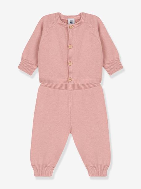 Knitted 2-Piece Set for Babies in Wool & Cotton, by Petit Bateau rose 