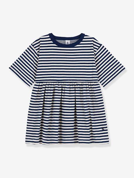 Striped Cotton Dress for Children, 3/4 Sleeves, by Petit Bateau blue 