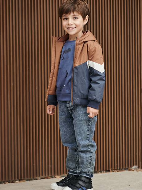 Colourblock Windcheater Jacket for Boys BEIGE DARK SOLID WITH DESIGN+bordeaux red 