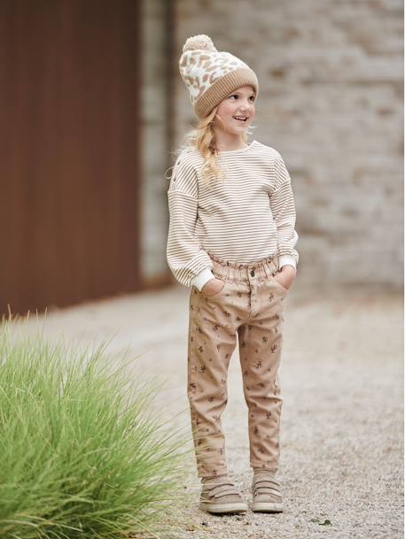 'Paperbag' Trousers with Floral Print for Girls BLUE LIGHT ALL OVER PRINTED+BROWN LIGHT SOLID 