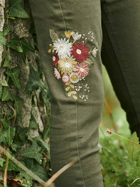 Slim Leg Trousers, Embroidered Flowers, High Waist, for Girls