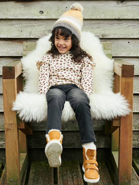 Beanie & Snood Set in Jacquard, for Girls BEIGE LIGHT ALL OVER PRINTED 