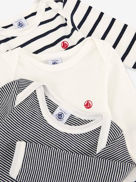 Pack of 3 Long Sleeve Bodysuits by Petit Bateau set white+white 