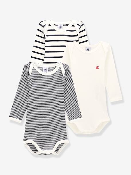 Pack of 3 Long Sleeve Bodysuits by Petit Bateau set white+white 