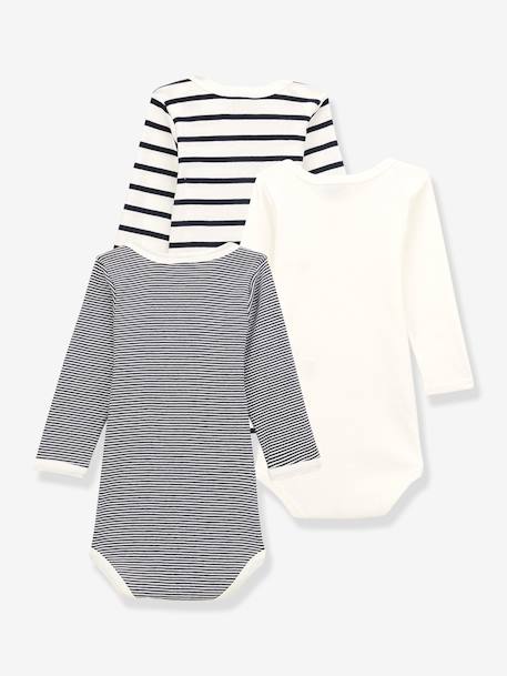 Pack of 3 Long Sleeve Bodysuits by Petit Bateau set white+white 