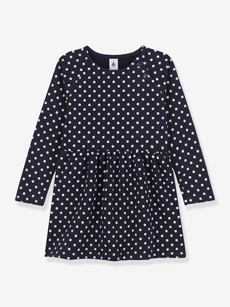 Dotted Long Sleeve Fleece Dress for Children, Petit Bateau navy blue 