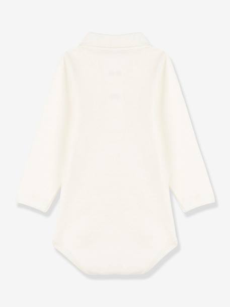 Long Sleeve Organic Cotton Bodysuit with Polo Shirt Collar, by Petit Bateau ecru 