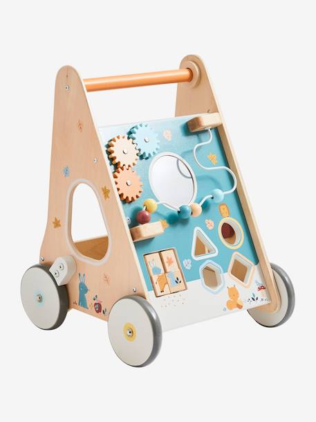 Wooden Walker with Brakes - Wood FSC® Certified rose+WHITE MEDIUM SOLID WITH DESIGN+wood 