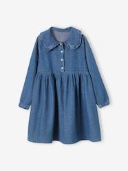 -Denim Dress with Peter Pan Collar for Girls