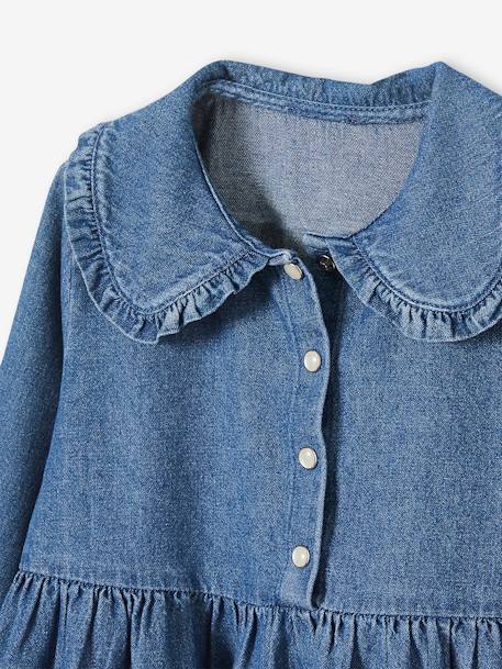 Denim Dress with Peter Pan Collar for Girls BLUE DARK SOLID 