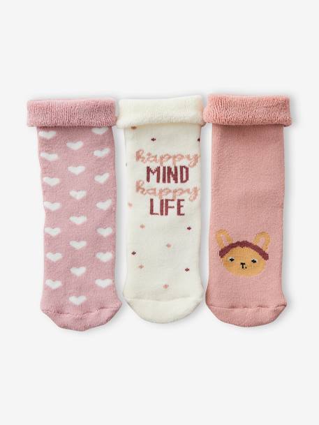 Pack of 3 Pairs of Hearts & Rabbits Socks for Baby Girls rosy 