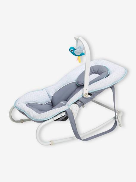 Graphik Bouncer with Activity Arch by BABYMOOV Light Blue/Print+Light Orange/ Print 