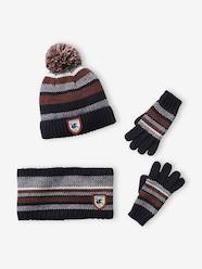 Boys-Accessories-Striped Beanie + Snood + Gloves Set for Boys