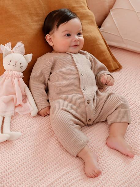 Long Sleeve Jumpsuit in Rib Knit for Babies Beige+Dark Blue+marl grey 