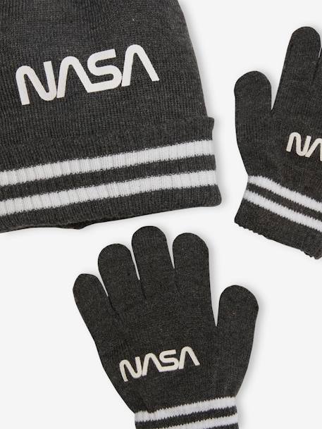 NASA® Beanie + Gloves Set for Boys GREY DARK SOLID WITH DESIGN 