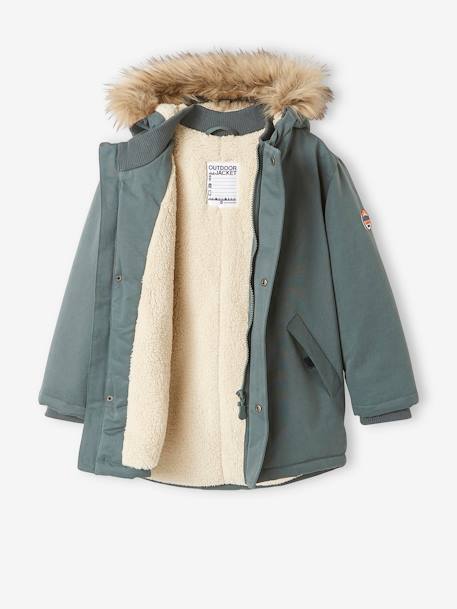 Hooded Parka with Sherpa Lining & Recycled Polyester Padding, for Boys BLUE DARK SOLID WITH DESIGN+BROWN DARK SOLID WITH DESIGN+GREEN MEDIUM SOLID WITH DESIG 