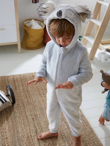 Koala Onesie in Velour for Girls Light Grey 