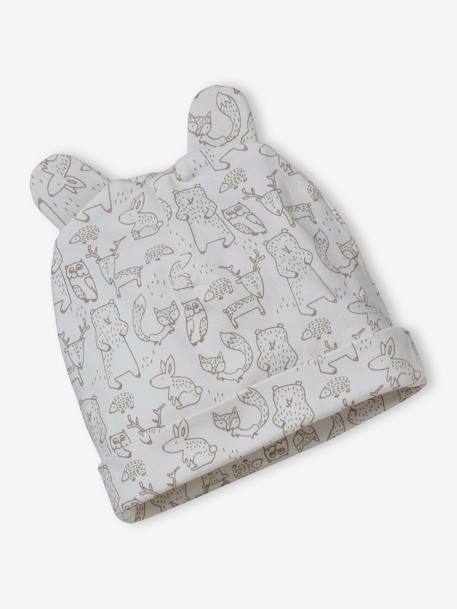 Beanie + Mittens + Scarf + Pouch in Printed Jersey Knit, for Babies taupe 