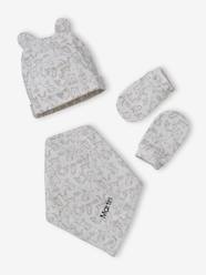 Baby-Accessories-Hats, Scarves, Gloves-Beanie + Mittens + Scarf + Pouch in Printed Jersey Knit, for Babies