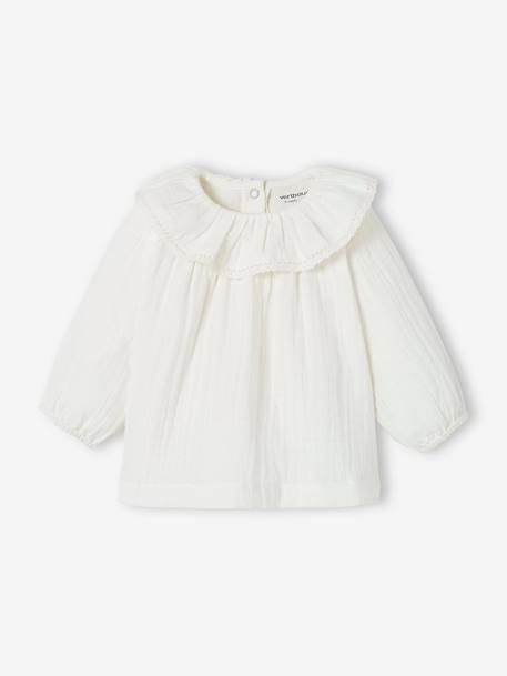 Cotton Gauze Blouse with Frilly Collar for Baby ecru 