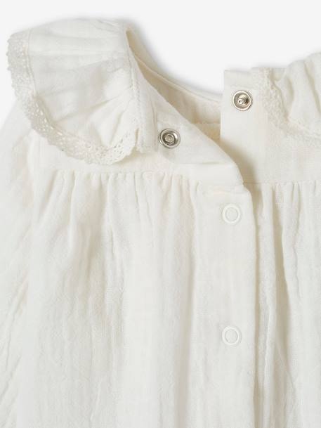 Cotton Gauze Blouse with Frilly Collar for Baby ecru 