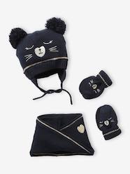 Baby-Accessories-Jacquard Knit Beanie + Snood + Mittens Set for Baby Girls