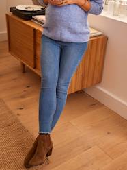 Skinny Leg Jeans with Frayed Hems & Seamless Belly-Wrap for Maternity