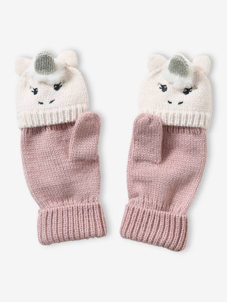 Knitted Unicorn Mittens/Gloves for Girls PINK LIGHT SOLID WITH DESIGN 