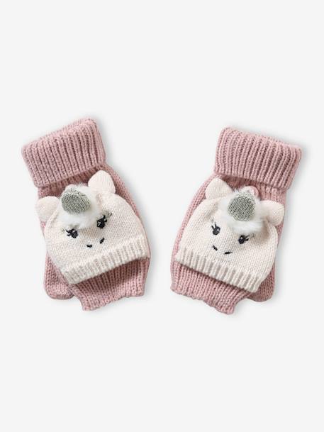 Knitted Unicorn Mittens/Gloves for Girls PINK LIGHT SOLID WITH DESIGN 