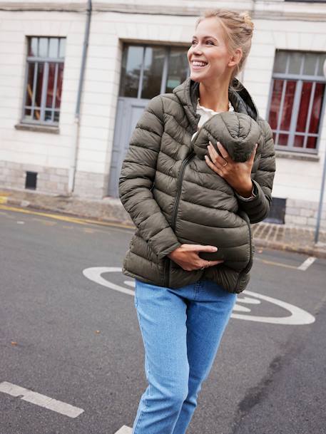 Lightweight Padded Jacket, Adaptable for Maternity & Post-Maternity Dark Blue+GREEN DARK SOLID 