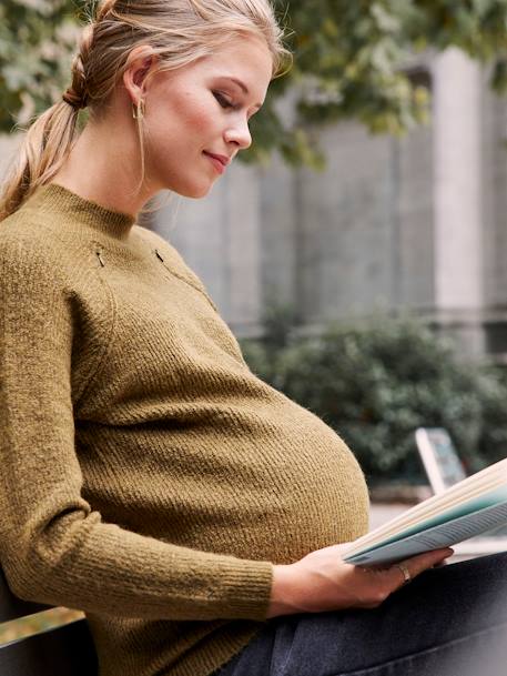 Jumper in Shimmery Knit, Maternity & Nursing Special BLACK DARK STRIPED+GREEN DARK SOLID 