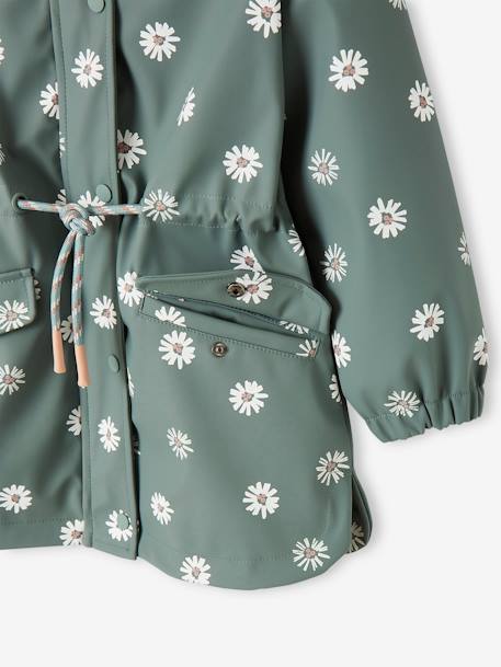 Hooded Raincoat with Magical Motifs for Girls GREEN MEDIUM ALL OVER PRINTED+rosy apricot 