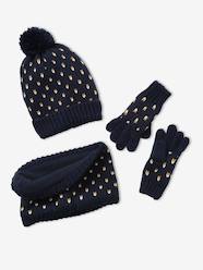 Beanie + Snood + Gloves with Hearts Set for Girls