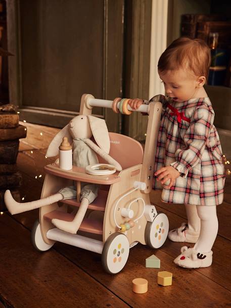 Walker with Seat for Doll, in FSC® Wood green+pink 